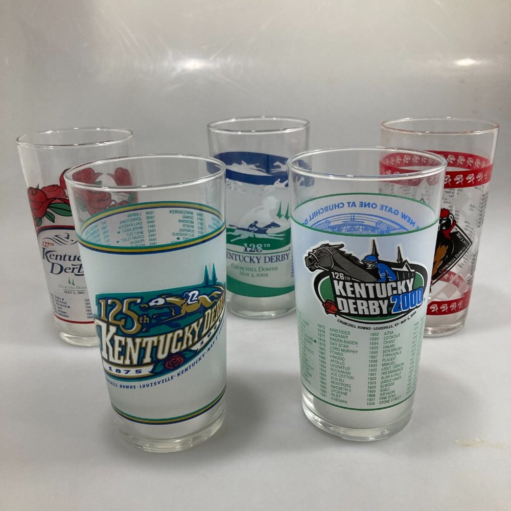 Kentucky Derby Glasses Lot of 5 Churchill Downs 1999, 2000, 2001, 2002, 2003